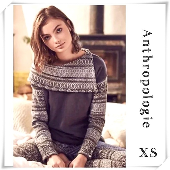 ANTHRO Saturday Sunday Fair Isle Studio Fleece Wool Pullover Lounge Sweater Gray - Picture 1 of 9